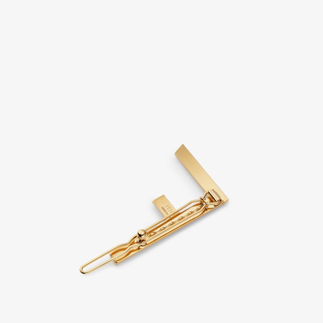 Hair clip with Fendi First logo. Made of gold-finish metal. Decorated with Baguette-cut white crysta - 2