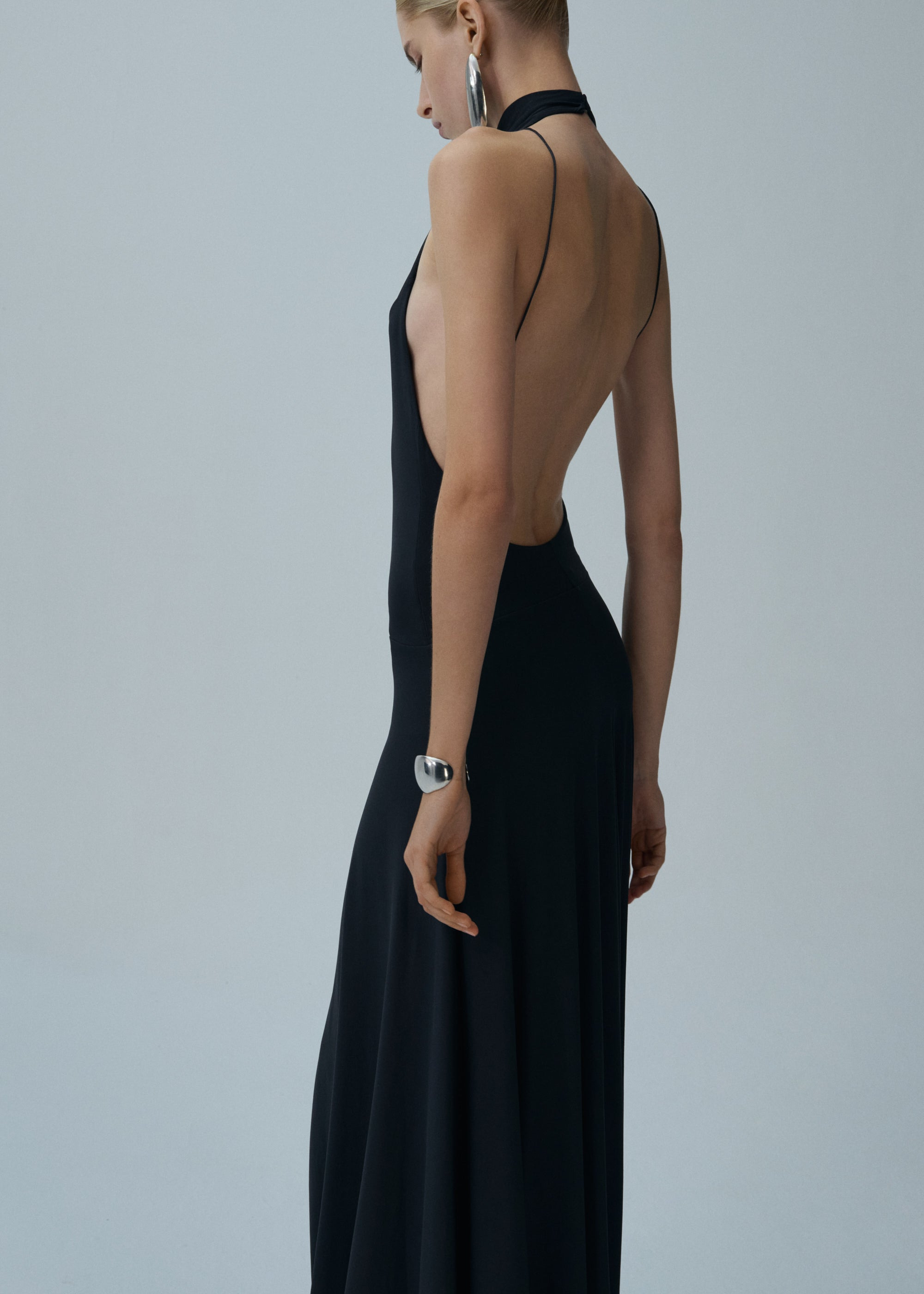 High neck cupro midi dress in grey - 4