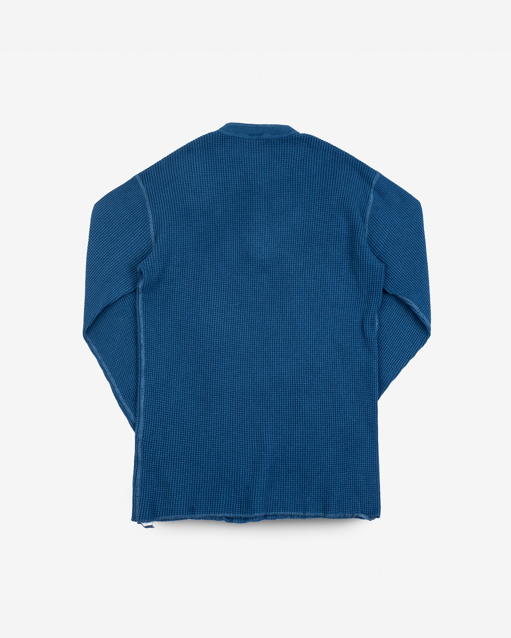 IHTL-1213-IND Waffle Knit Long Sleeved Thermal Henley - Indigo Dyed - 5