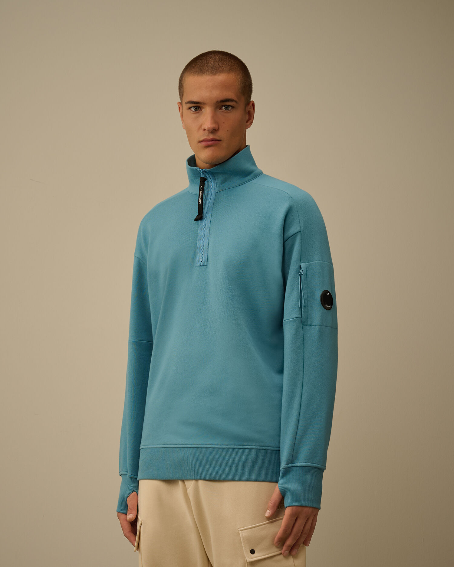 Diagonal Raised Fleece Half Zip Sweatshirt - 3