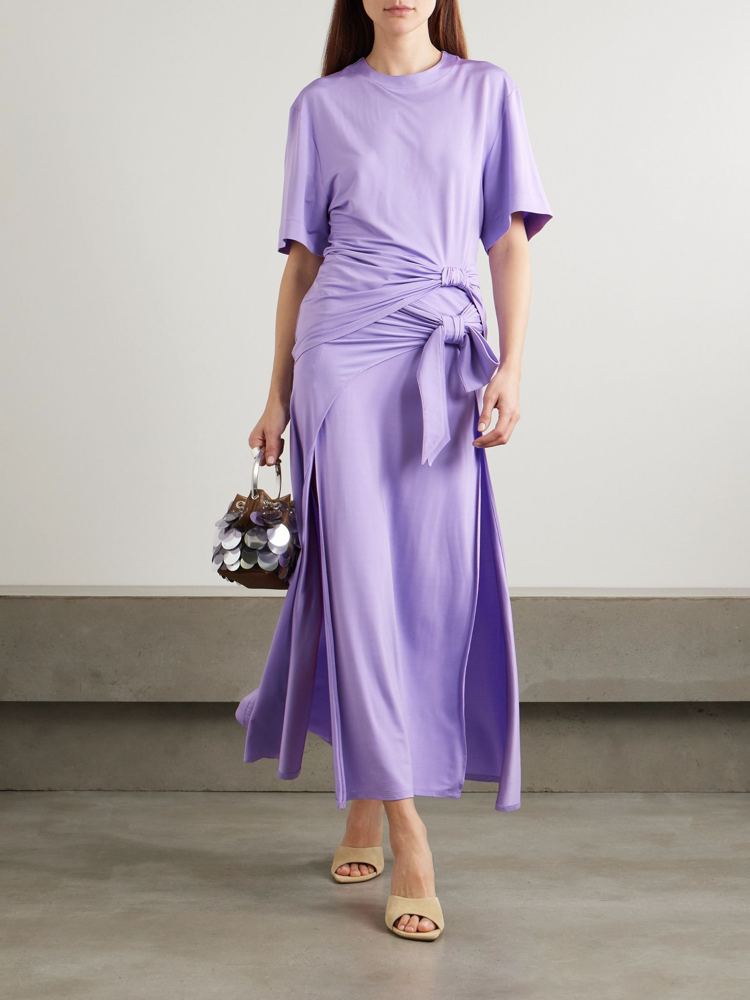 Knotted gathered stretch-jersey maxi skirt Purple - 2