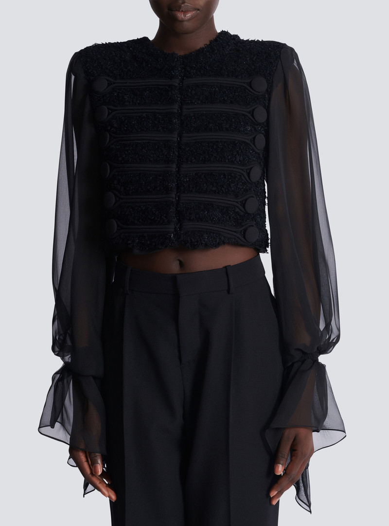 Edge-to-edge tweed and chiffon jacket 5