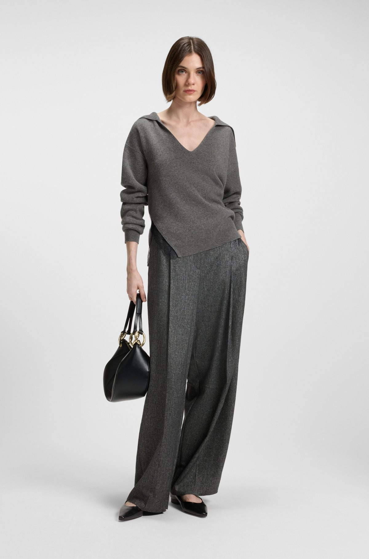 COLLARED SWEATER IN WOOL AND CASHMERE WITH LACE INSERTS - 3