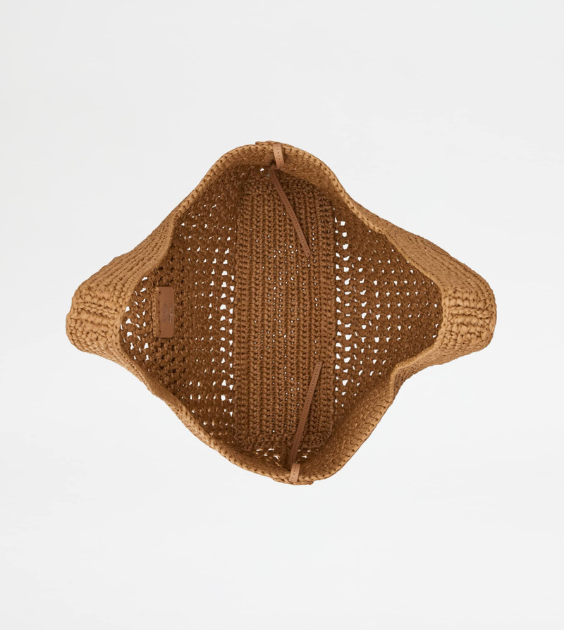 SHOPPING BAG IN RAFFIA AND LEATHER MEDIUM - BEIGE 4