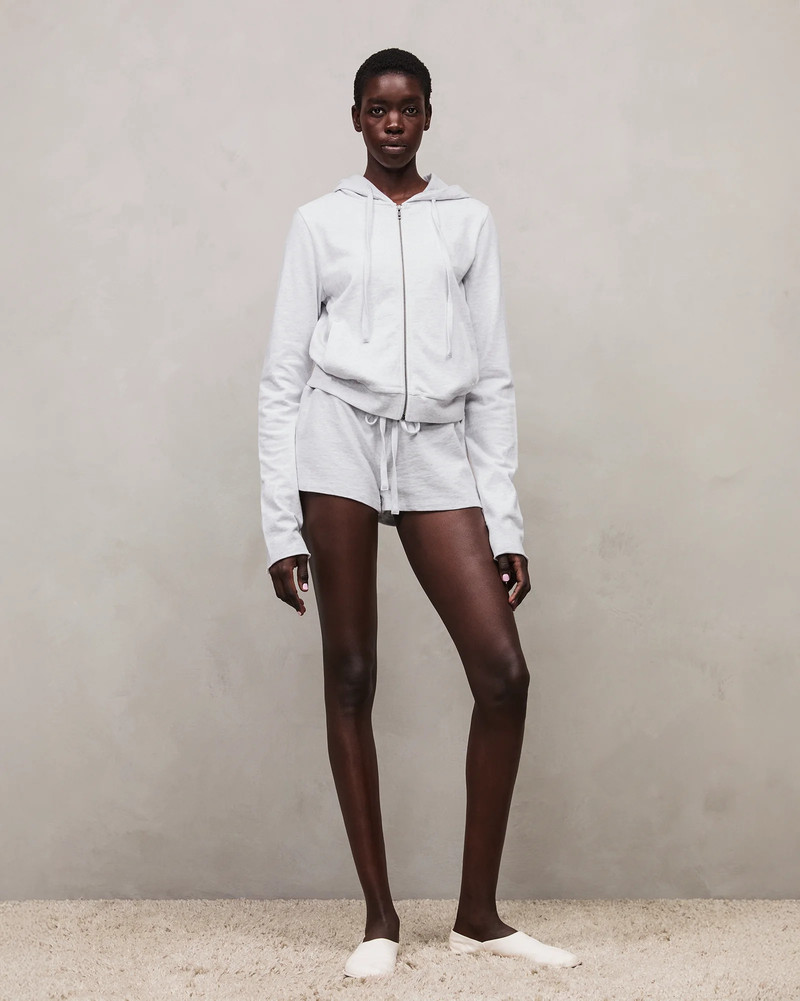 entire studios LIGHTWEIGHT CROPPED ZIP-UP HEATHER GREY outlook