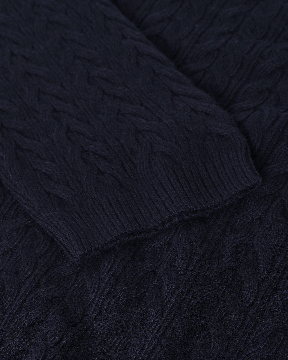 Cable Knit Navy Cashmere Jumper - 6