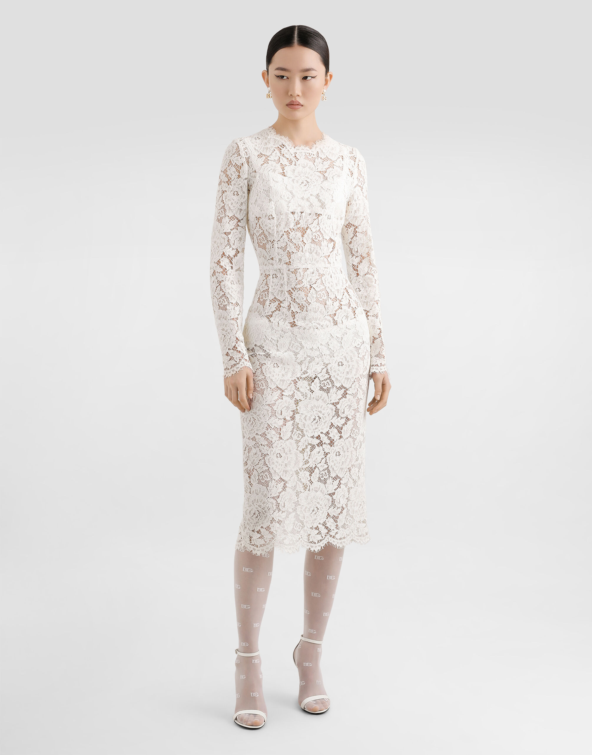 Long-sleeved branded stretch lace dress - 2