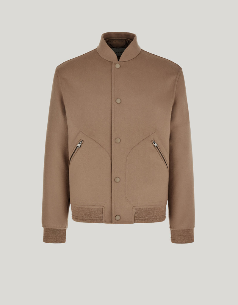 BEIGE DOUBLE CASHMERE AND WOOL 3 IN 1 BOMBER JACKET 1