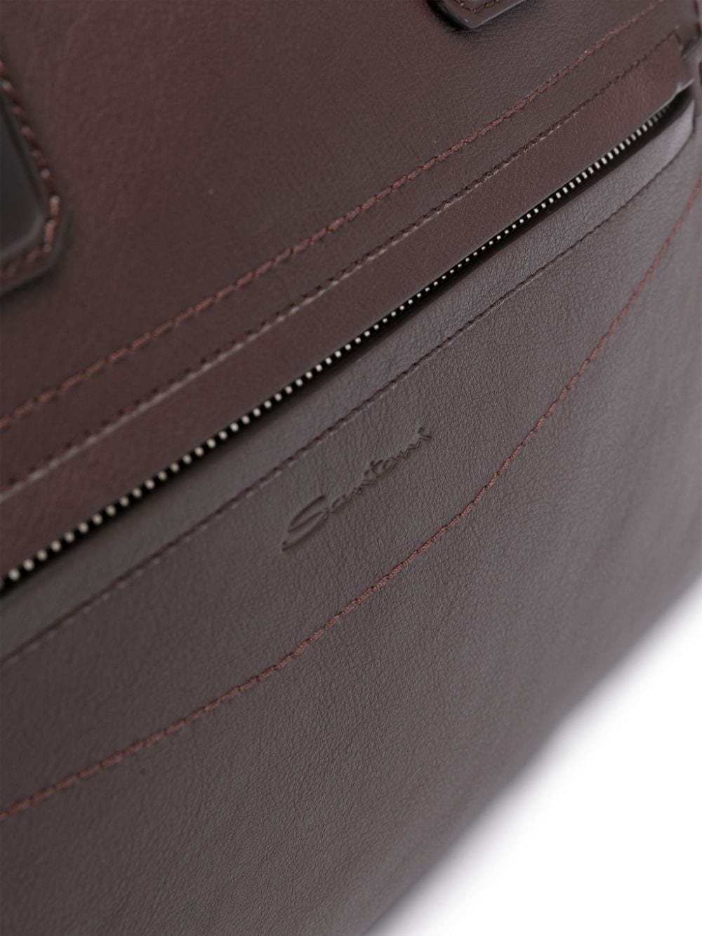 logo-debossed leather laptop bag - 3