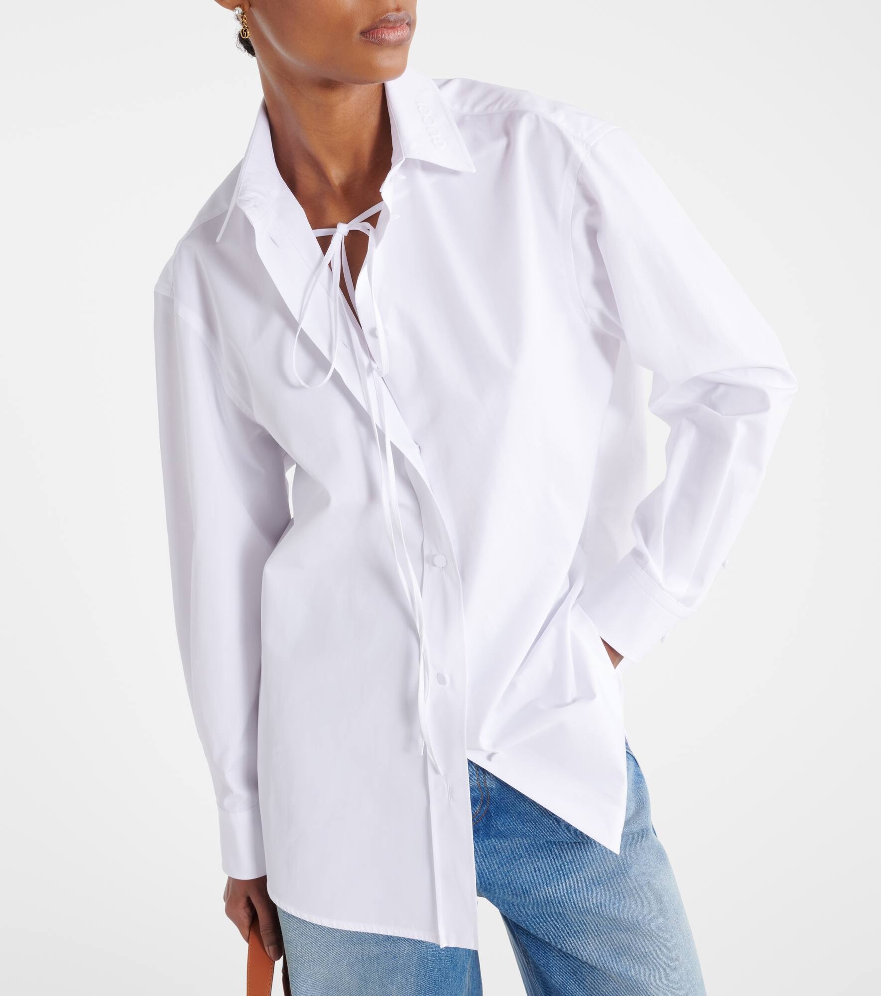 Bow-detail cotton poplin shirt - 6