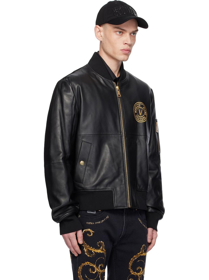 Black V Emblem Leather Jacket 2
