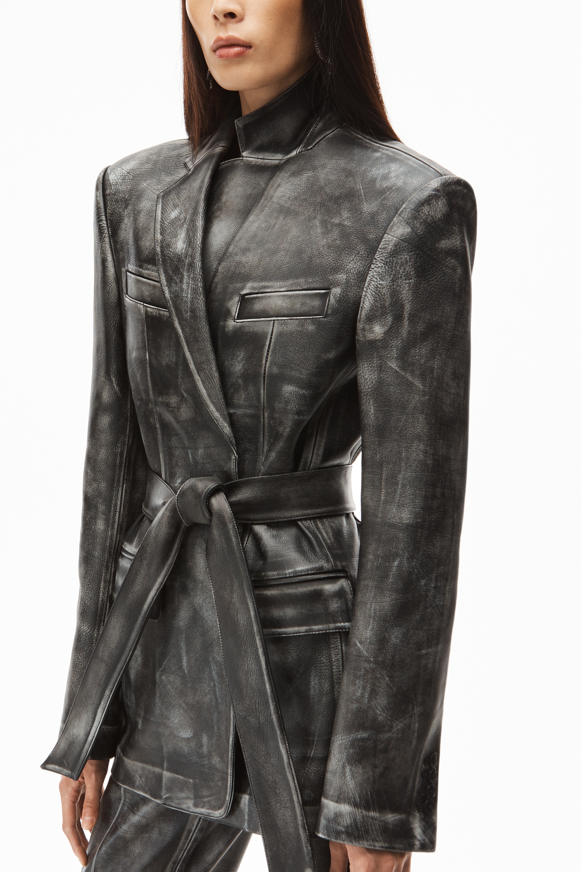 BELTED BLAZER IN VINTAGE MOTO LEATHER - 3