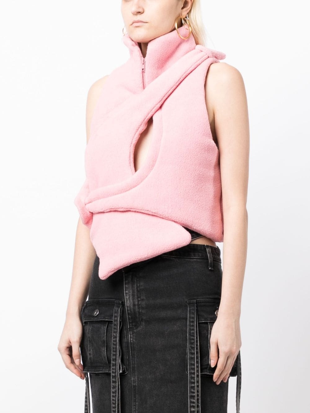 asymmetric fleece padded vest - 3