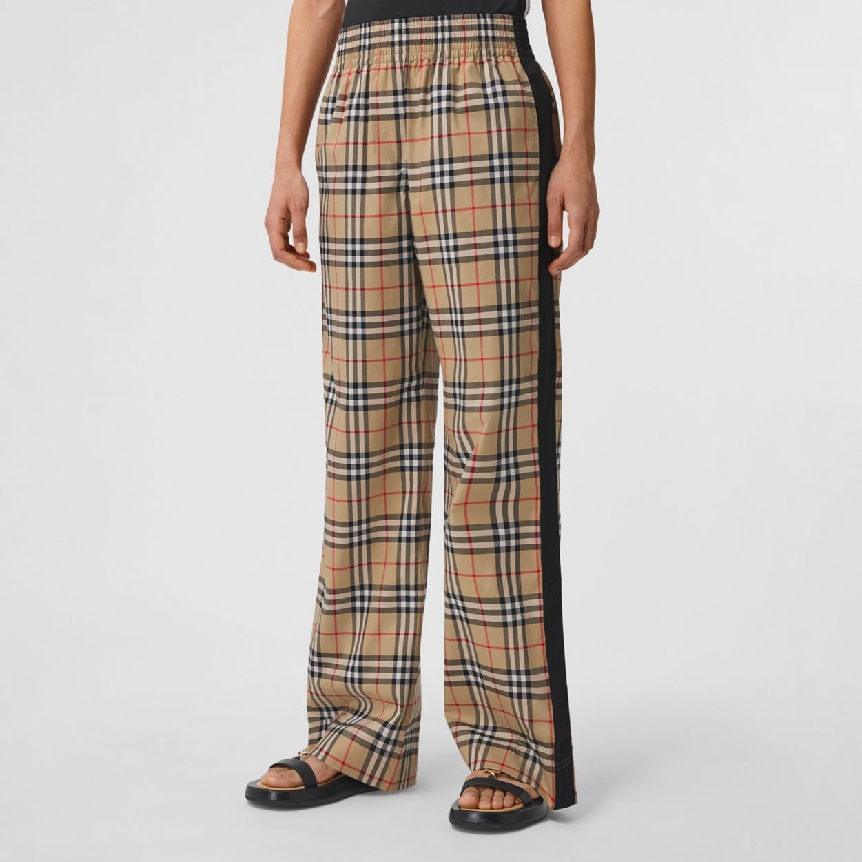 Side Stripe Vintage Check Stretch Cotton Trousers - 5