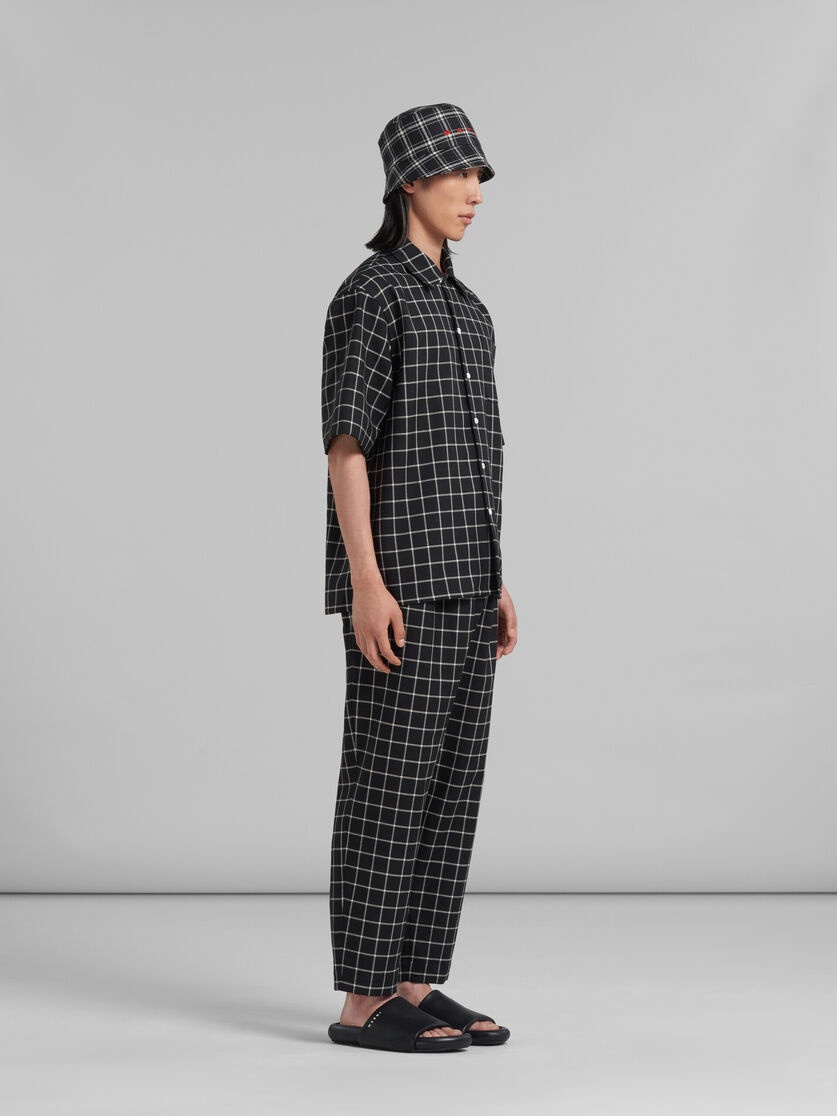 BLACK CHECKED WOOL BOWLING SHIRT - 5