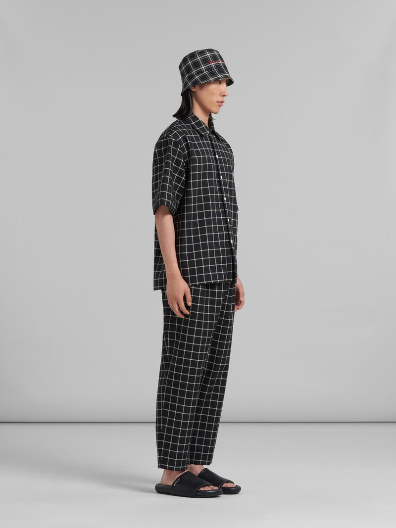 BLACK CHECKED WOOL BOWLING SHIRT 5