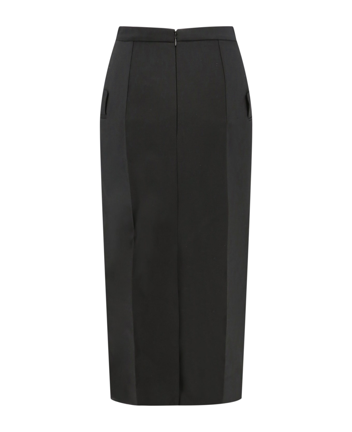 Black Long Sartorial Skirt With Front Split In Wool Woman - 2
