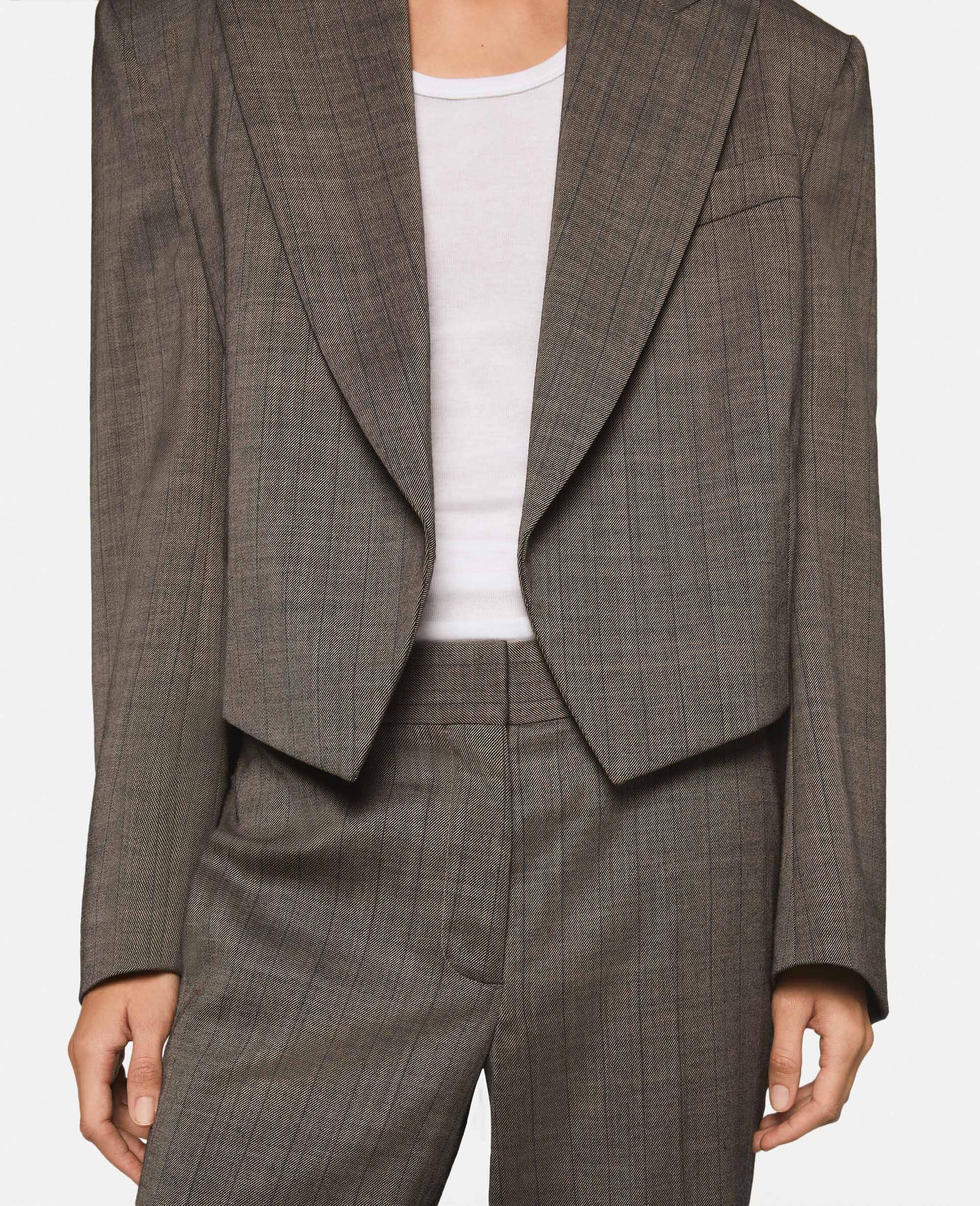 Cropped Checked Wool Blazer - 7