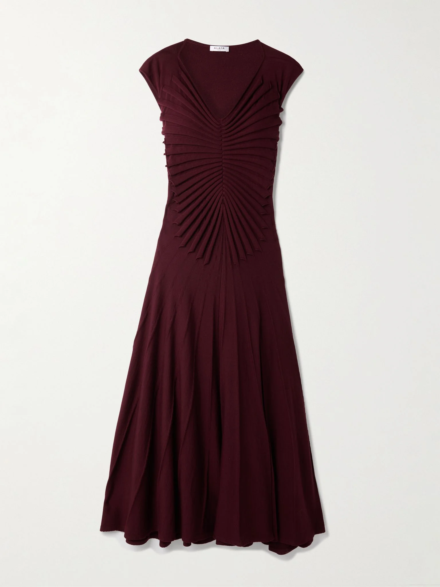 Pleated wool midi dress Burgundy - 1