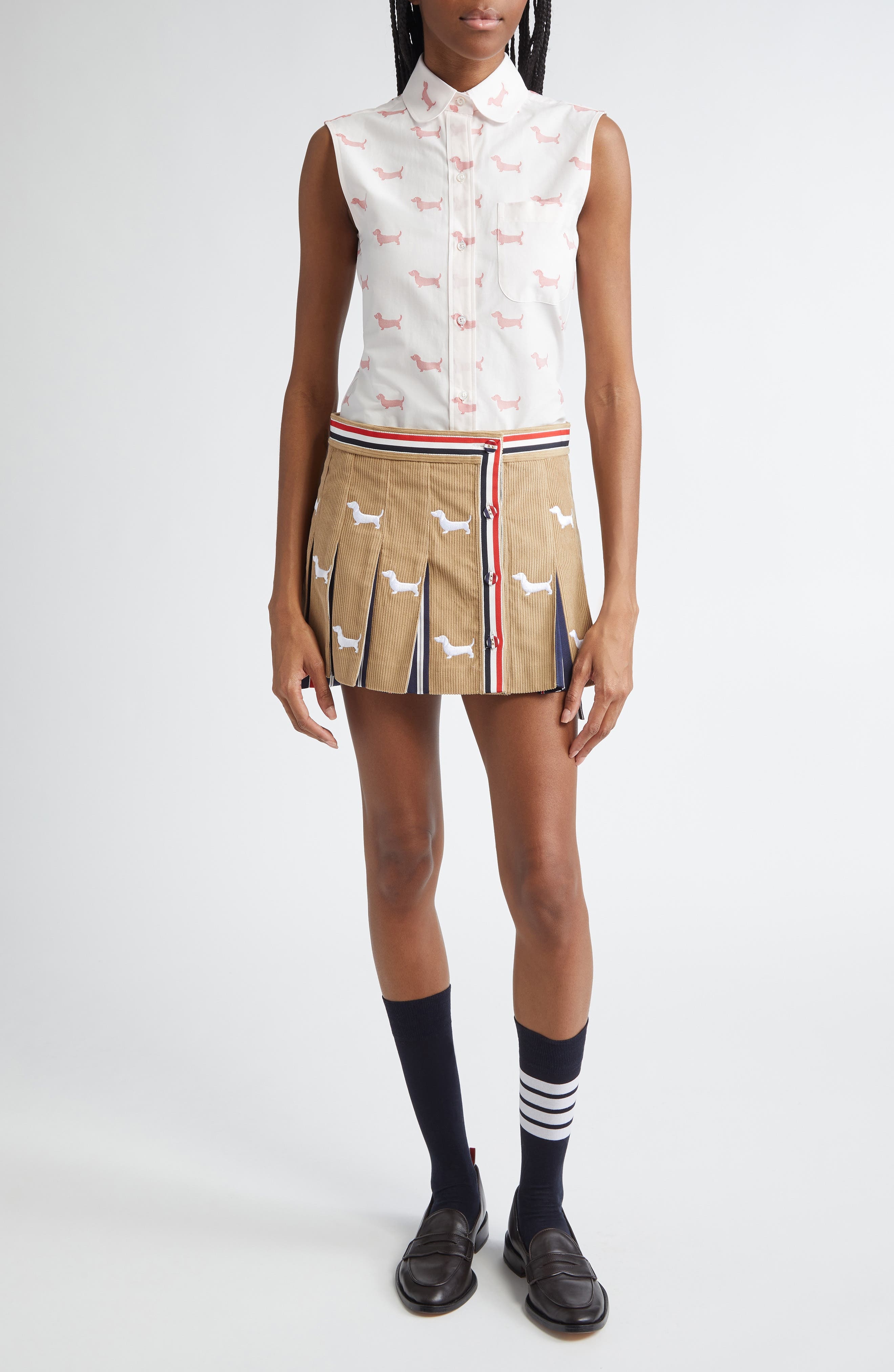 Thom Browne Hector Pleated Corduroy Miniskirt in Khaki at Nordstrom - 2