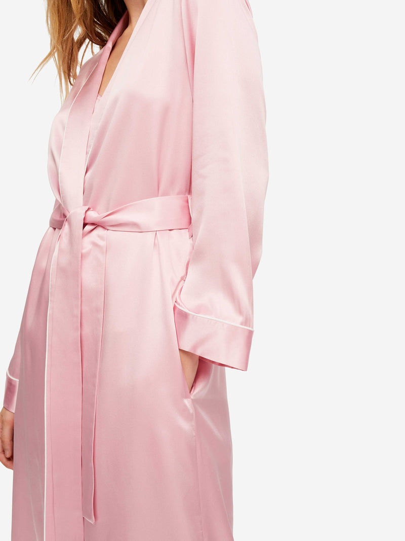 Women's Long Dressing Gown Bailey 2 Silk Satin Pink - 2
