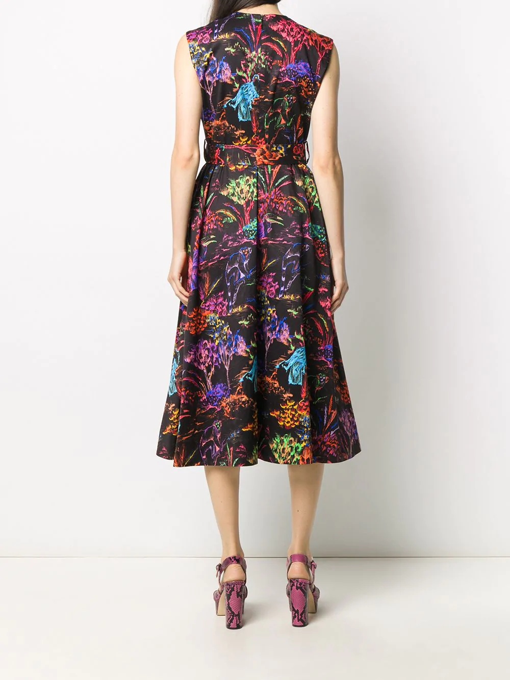 floral print belted sleeveless dress - 4