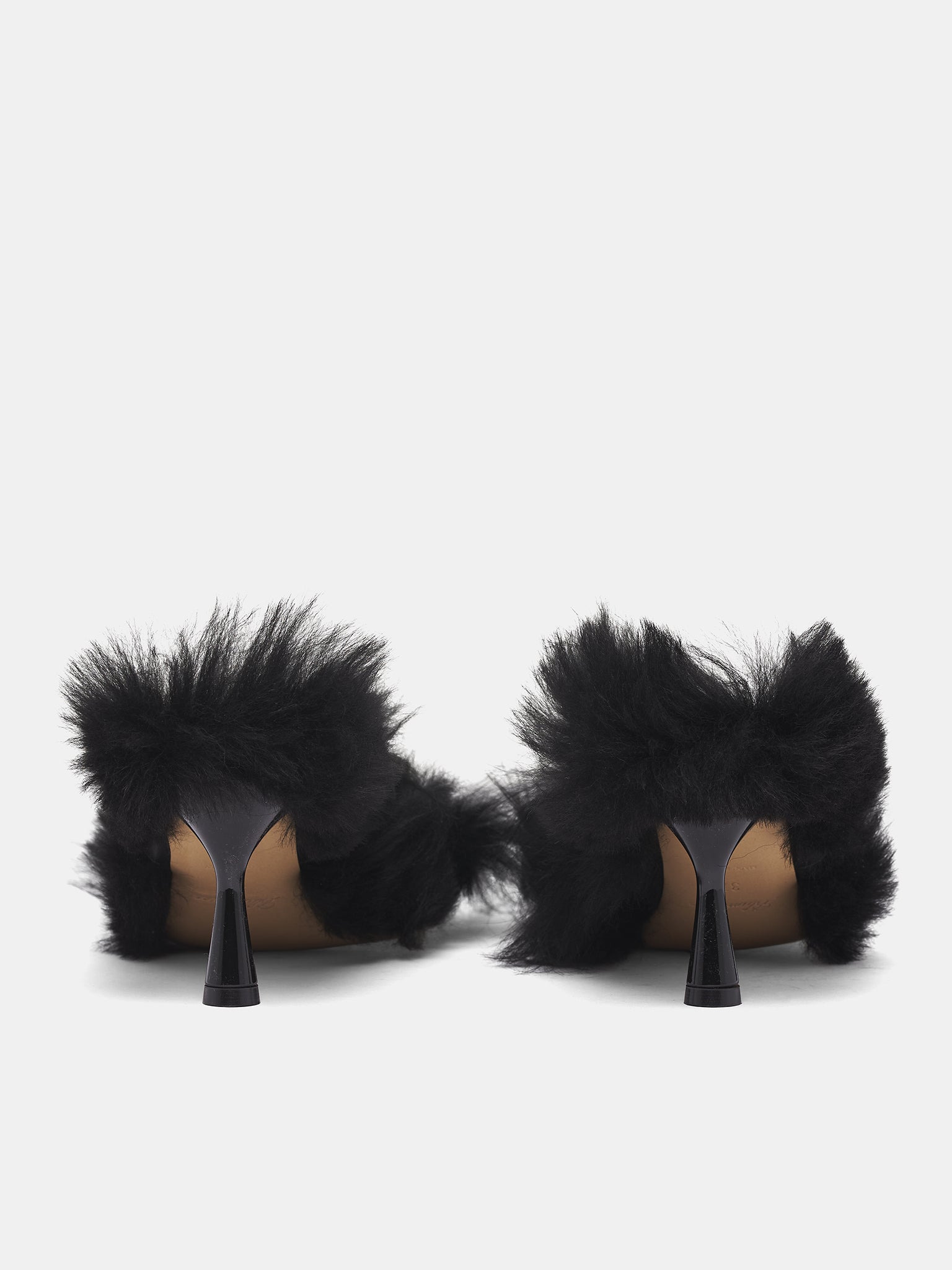 Black Lamb Fur Heeled Sandals - 4