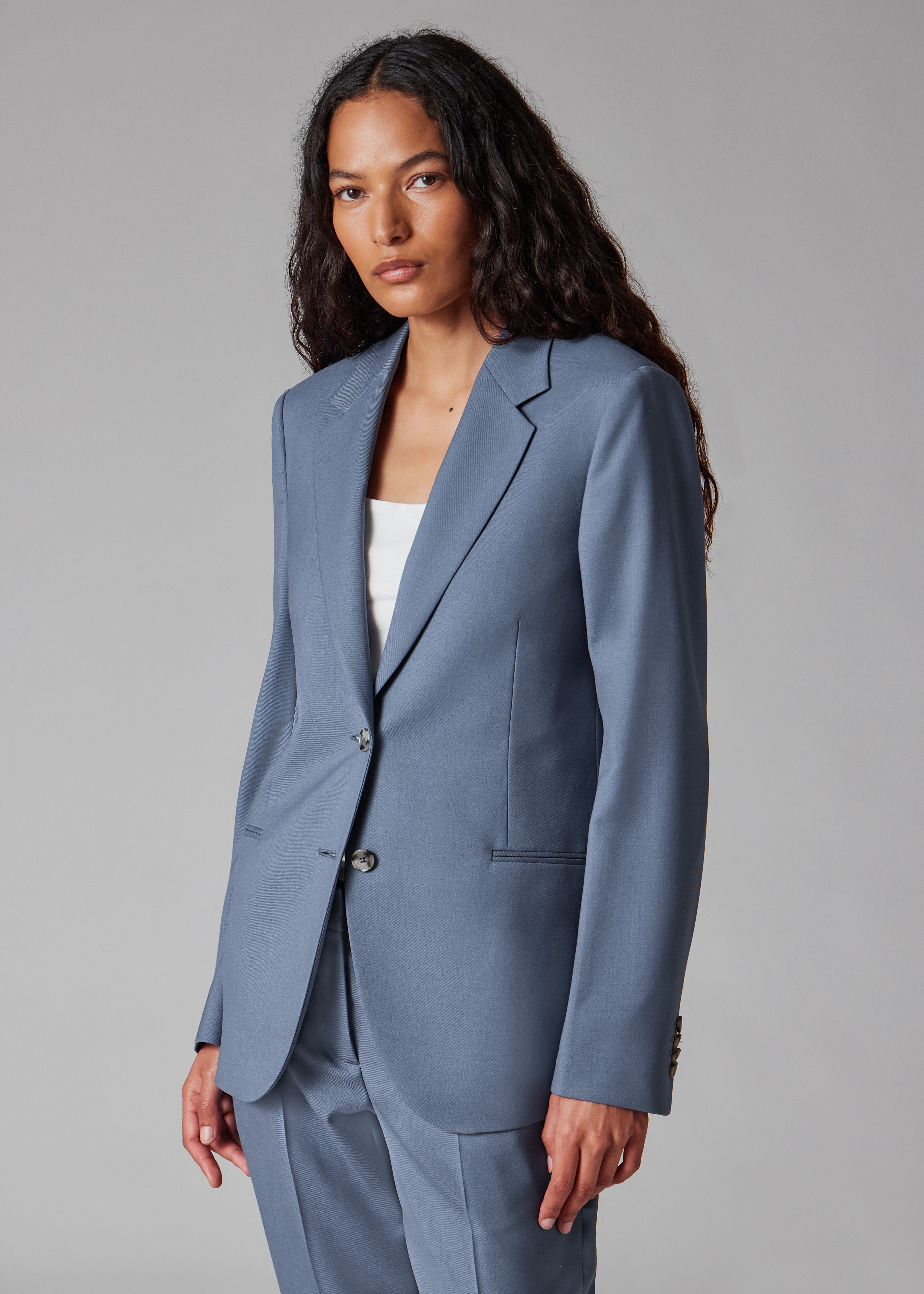 Women's A Suit To Travel In - Dusty Blue Wool Suit - 8