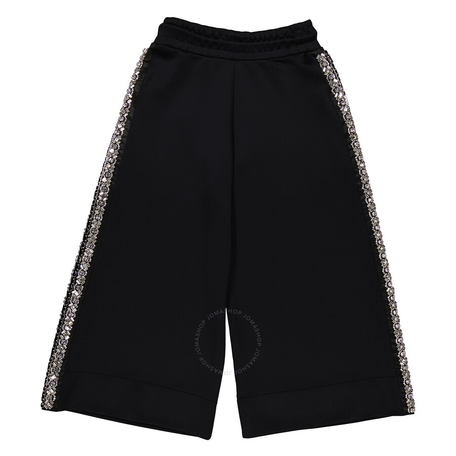 Burberry Ladies Black Crystal Detail Wide-leg Jersey Cropped Track Pants - 7