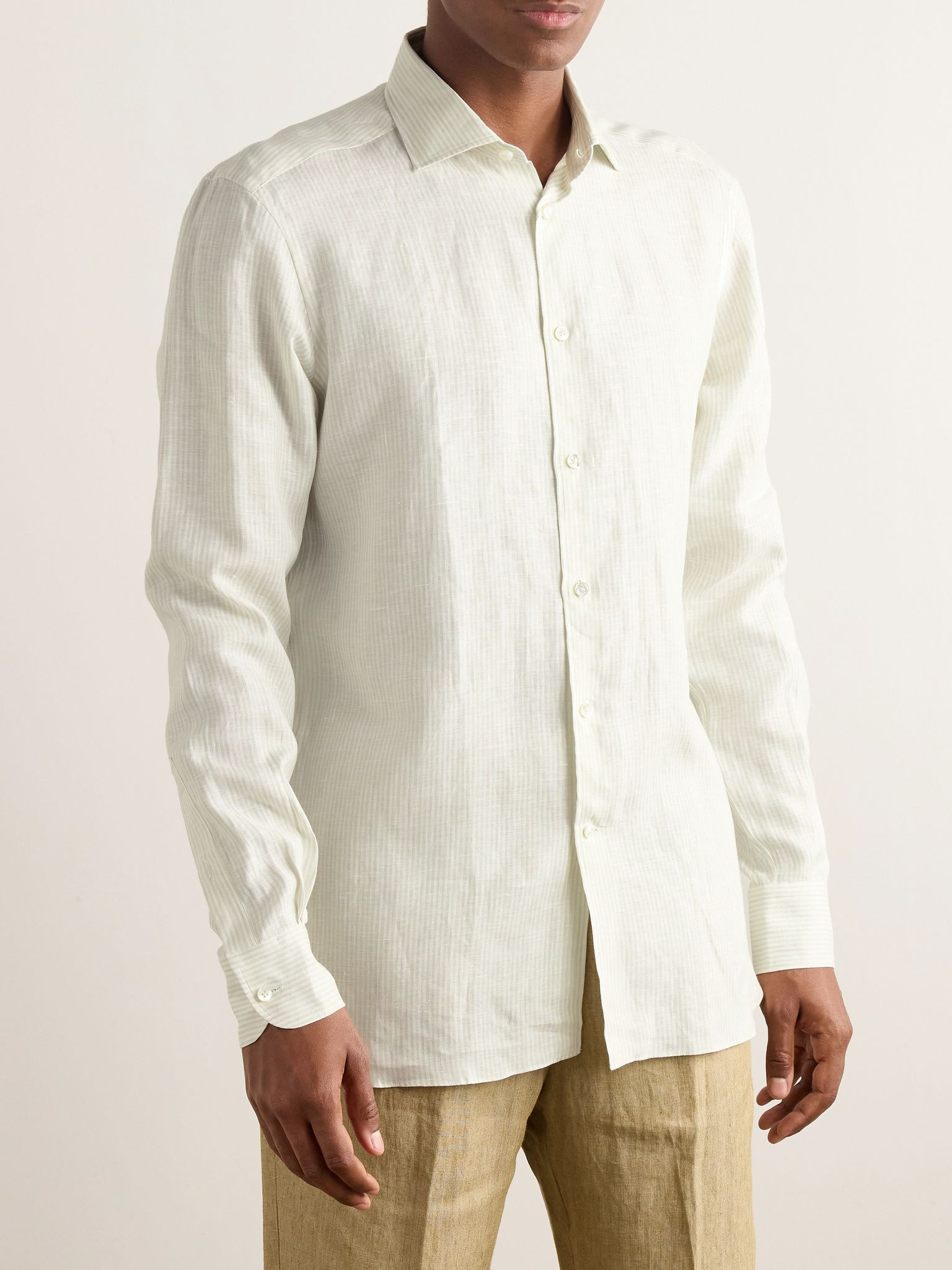 Striped Oasi Linen Shirt Beige - 3