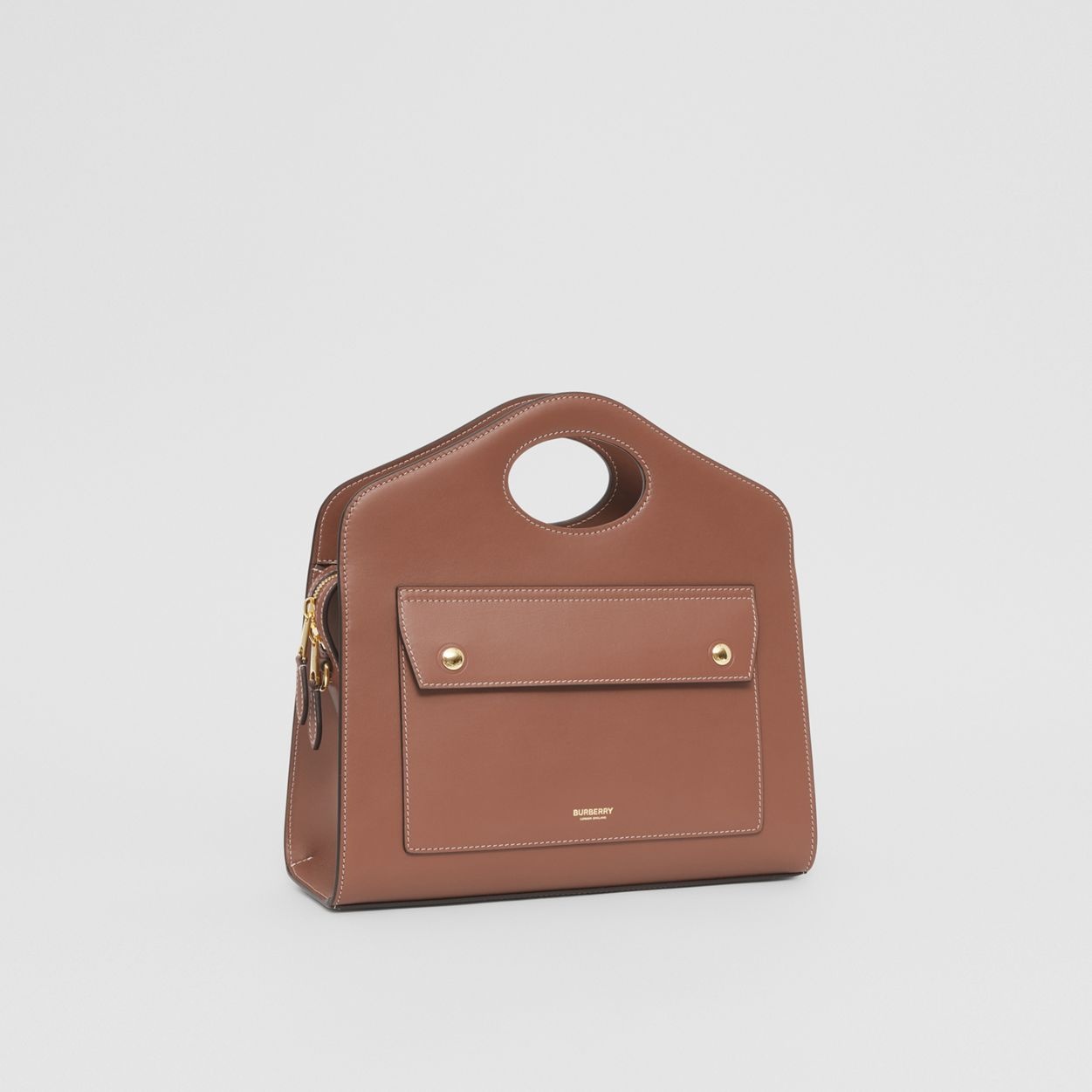 Small Topstitched Leather Pocket Tote 6