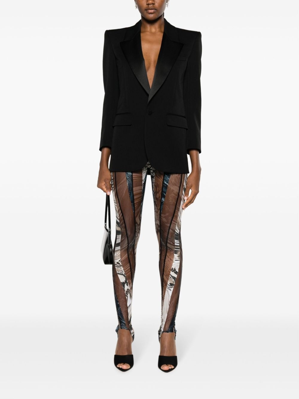 snakeskin-print sheer-tulle panelled leggings - 2