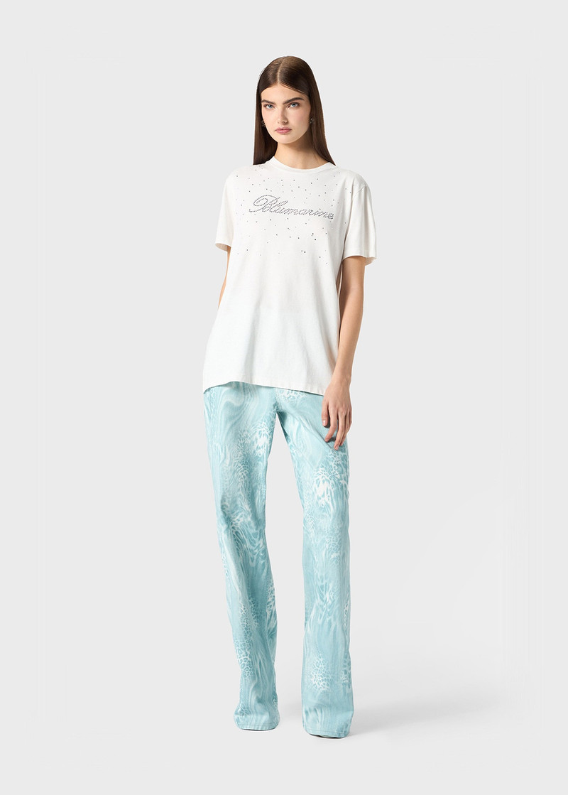 Blumarine JERSEY T-SHIRT WITH GLASS RHINESTONE LOGO outlook