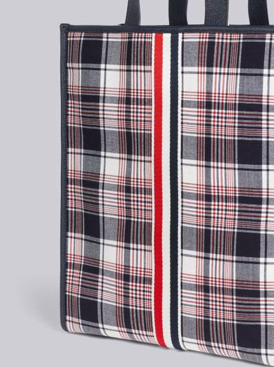 Thom Browne Multicolor Hairline Madras Check Suiting Webbing Stripe Vertical Tote outlook