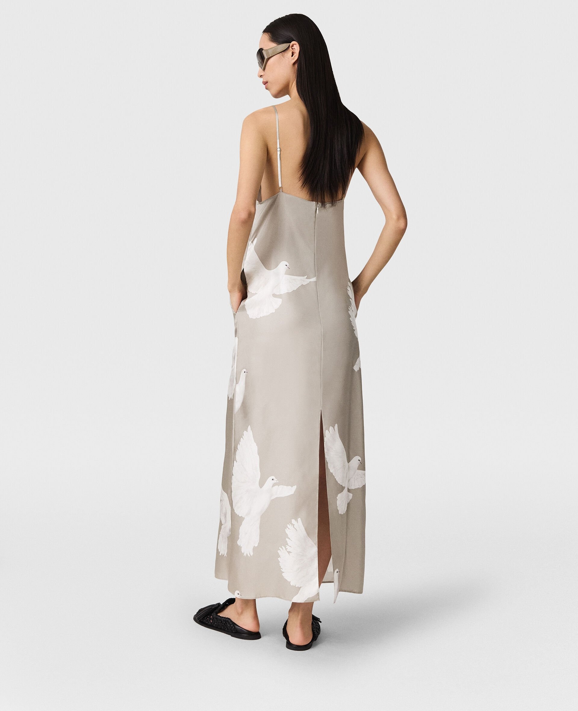 Sleeveless V-Neck Dove Print Midi Dress - 5