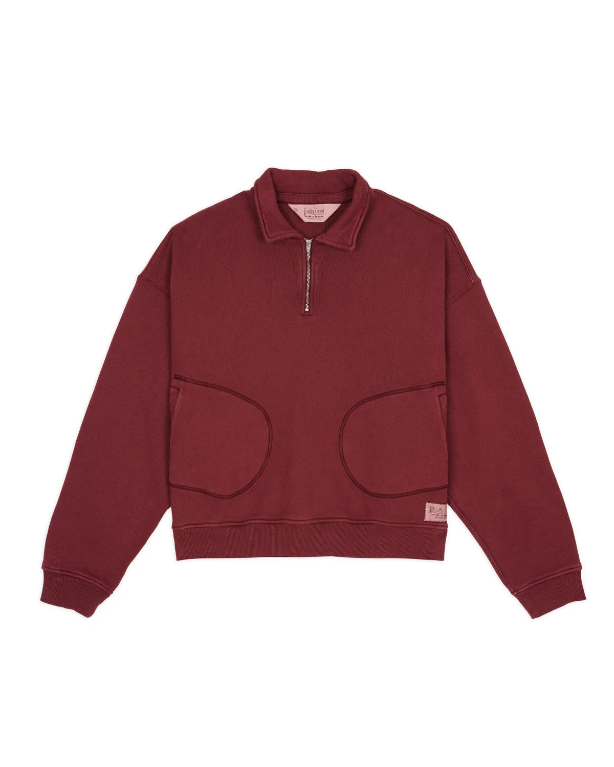Half Zip Collared Sweatshirt - Wine - 1