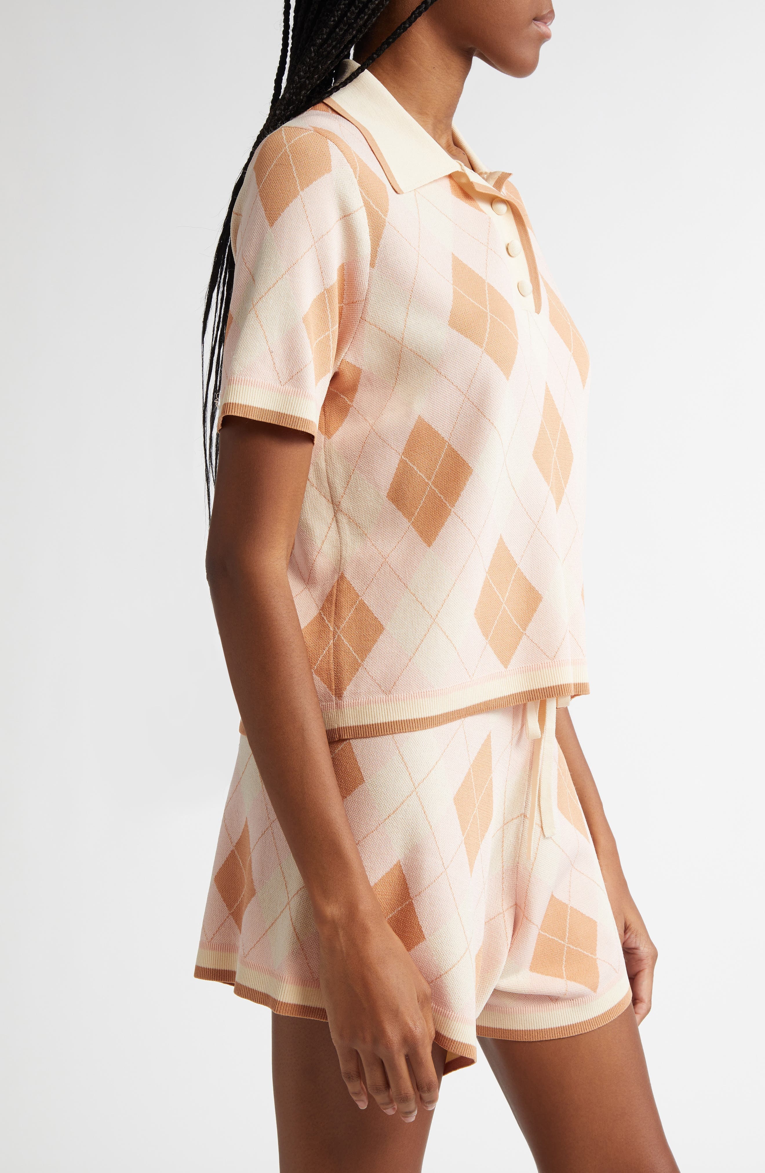 Zimmermann Acacia Argyle Piqué Knit Polo in Pink Argyle at Nordstrom - 4