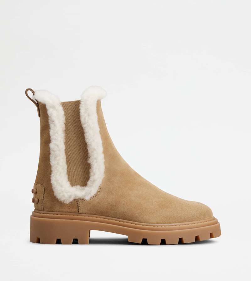 TOD'S CHELSEA BOOTS IN SUEDE AND SHEEPSKIN - BROWN 1