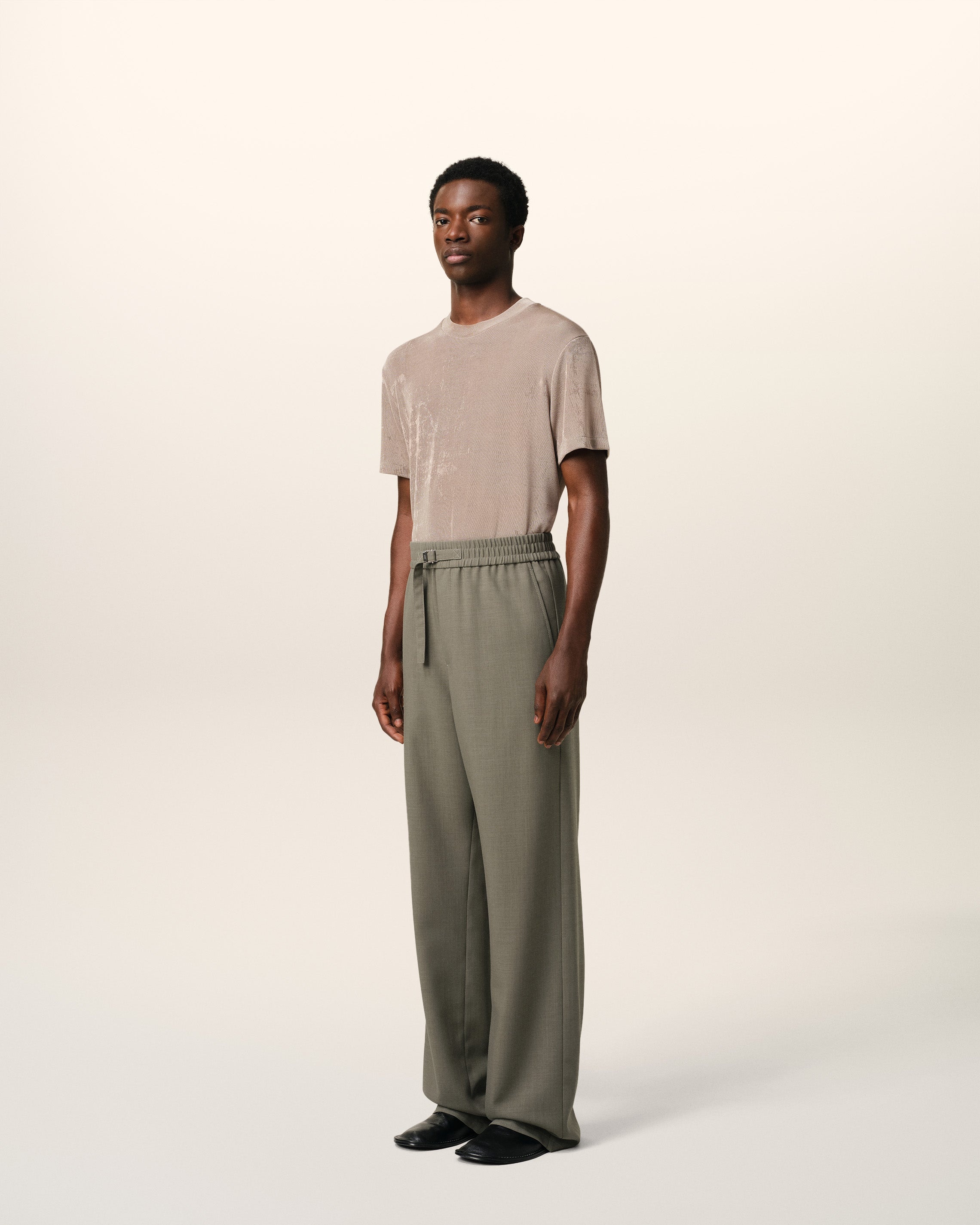 TAUPE WOOL STRAIGHT FIT ELASTICATED TROUSERS - 6