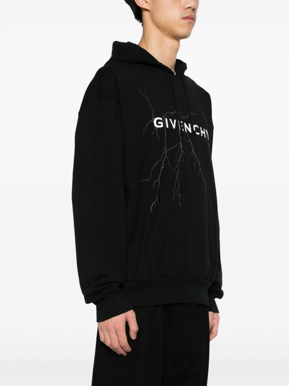thunderbolt-print cotton hoodie - 3