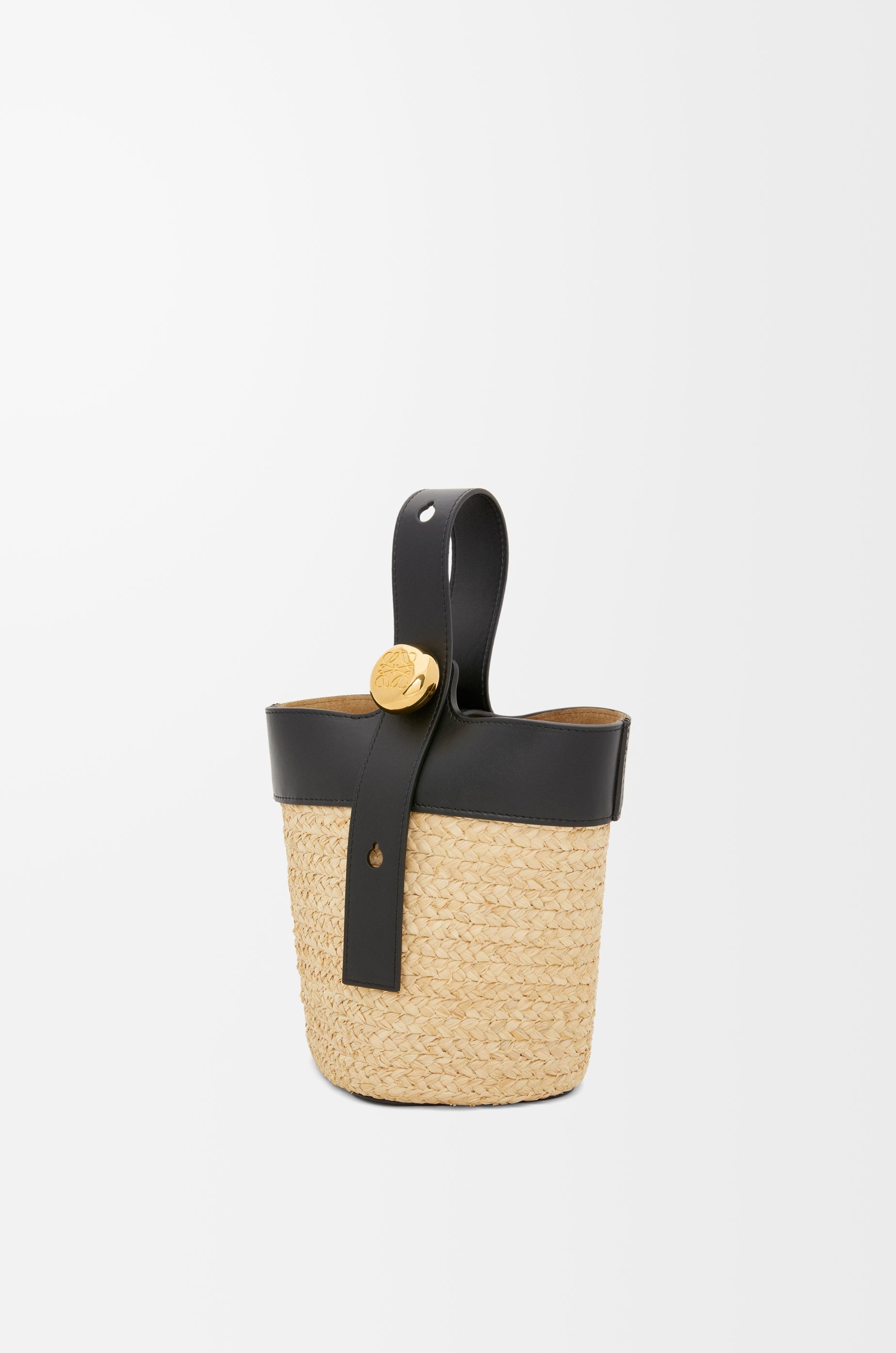 Mini Pebble Bucket bag in raffia and calfskin - 2