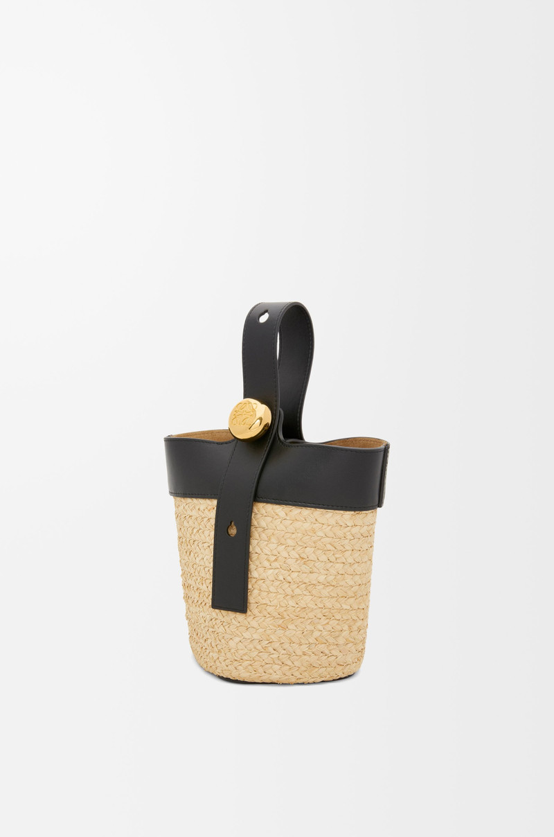 Loewe Mini Pebble Bucket bag in raffia and calfskin outlook