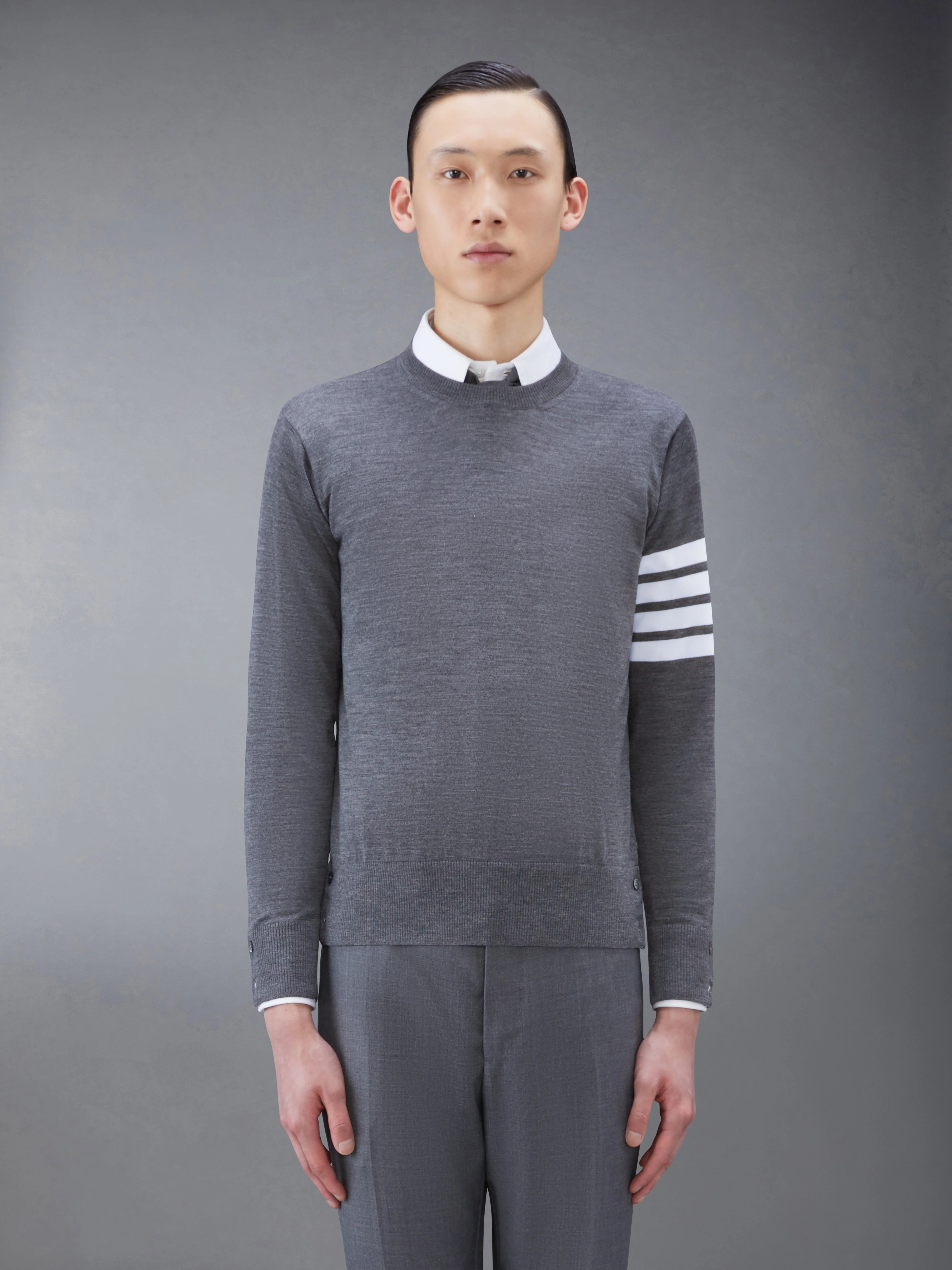 CLASSIC CREWNECK PULLOVER W/ 4 BAR SLEEVE IN FINE MERINO WOOL - 1