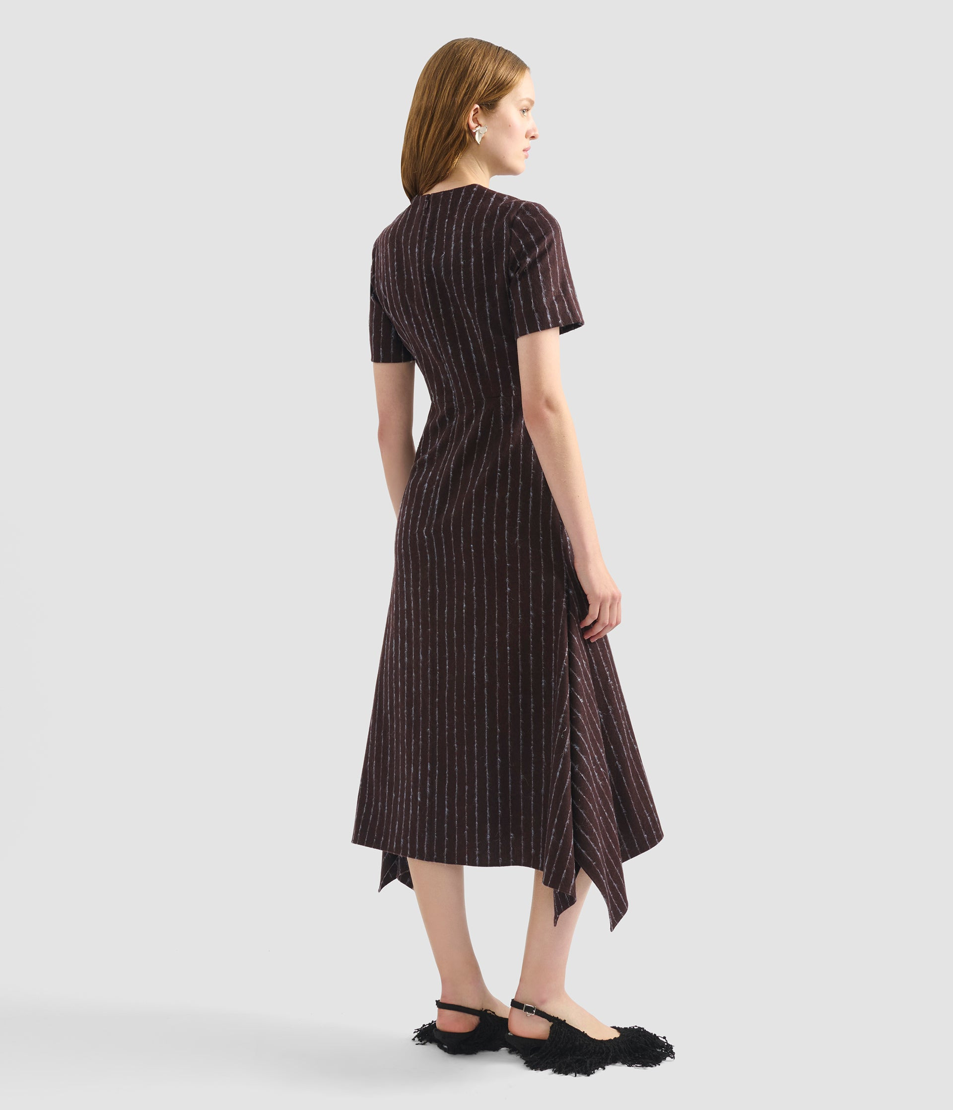 PINSTRIPE DRAPED MIDI DRESS - 3
