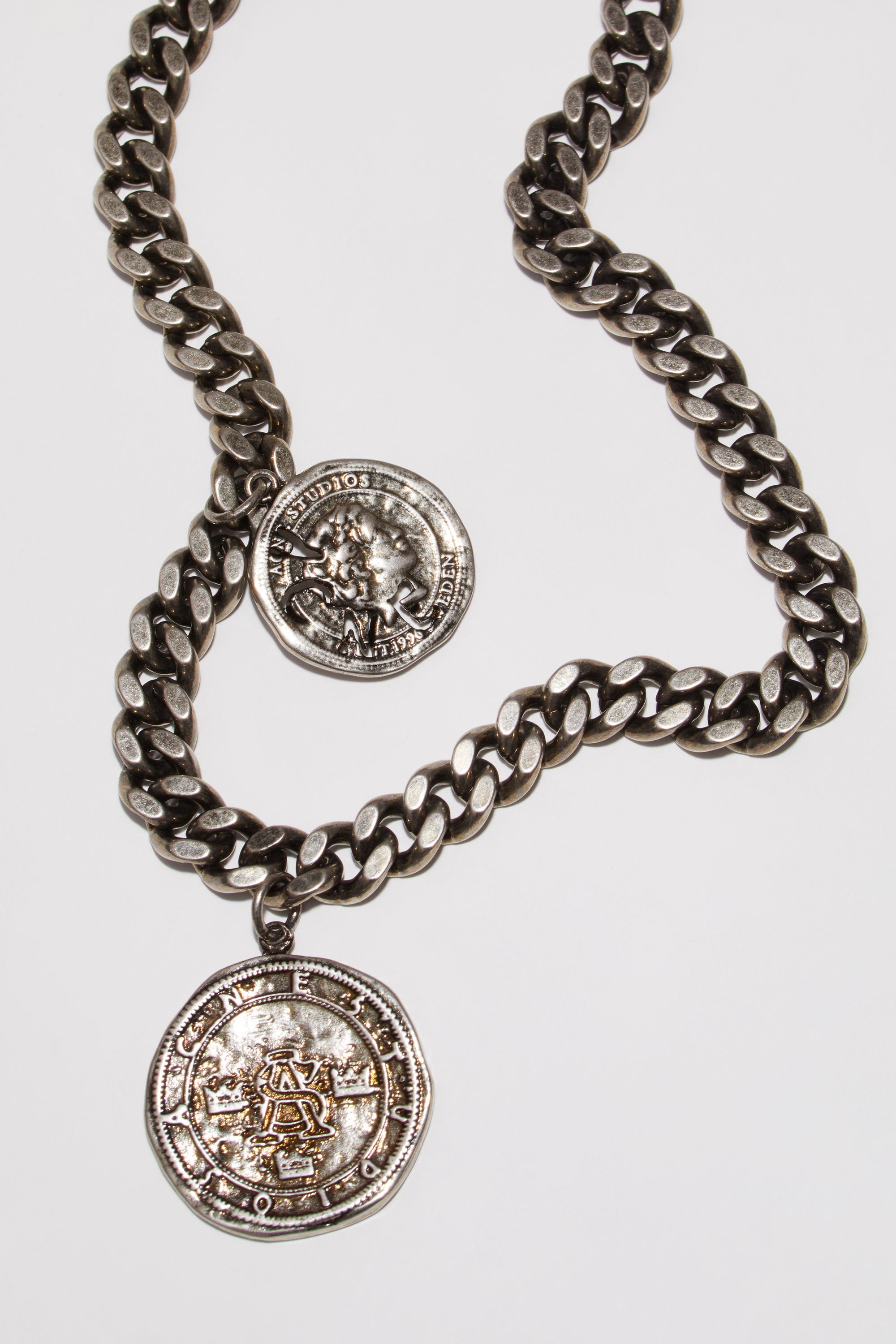Coin charm necklace - Antique Silver - 4