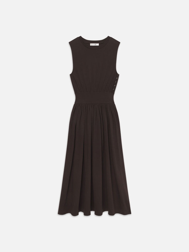 Banded Jersey Button Dress in Chocolate Brown - 1