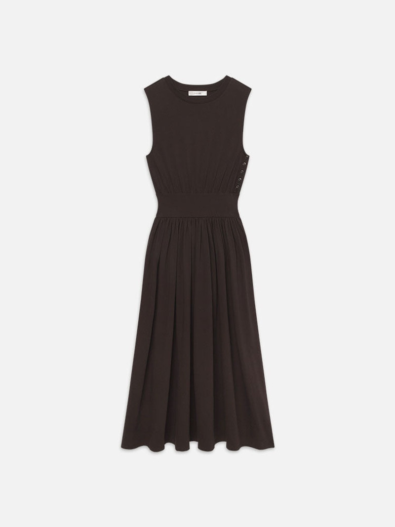 Banded Jersey Button Dress in Chocolate Brown 1