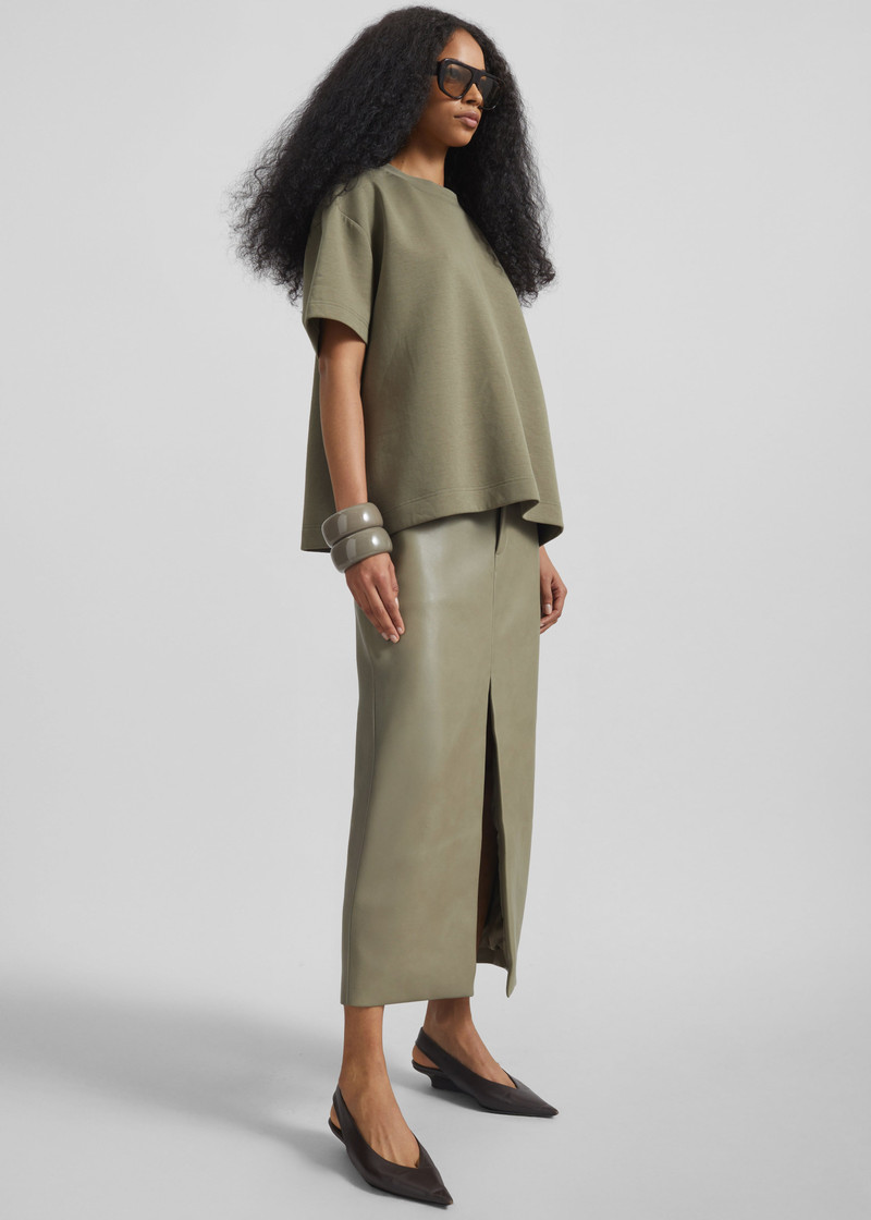 Maybelle Faux Leather Front Slit Pencil Skirt - Sage 4