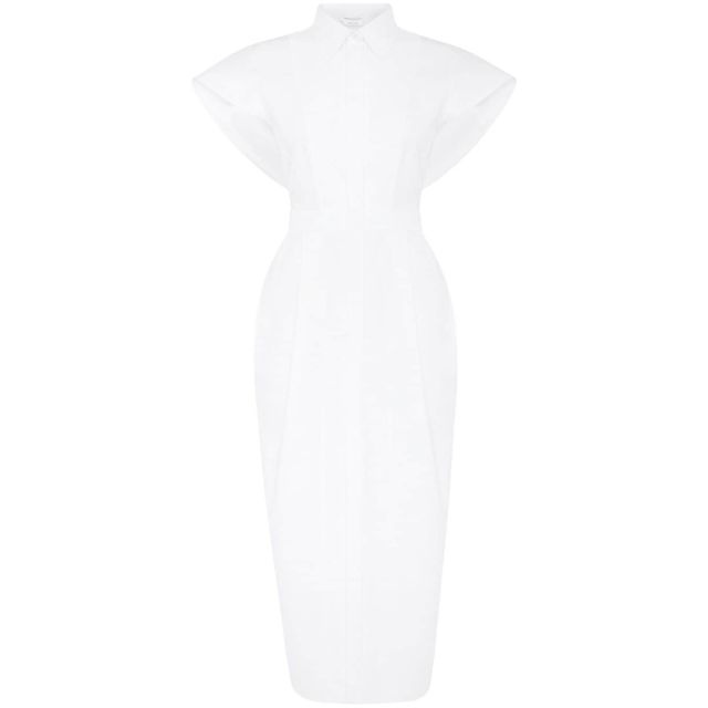 White chemisier midi dress with short sleeves - 1