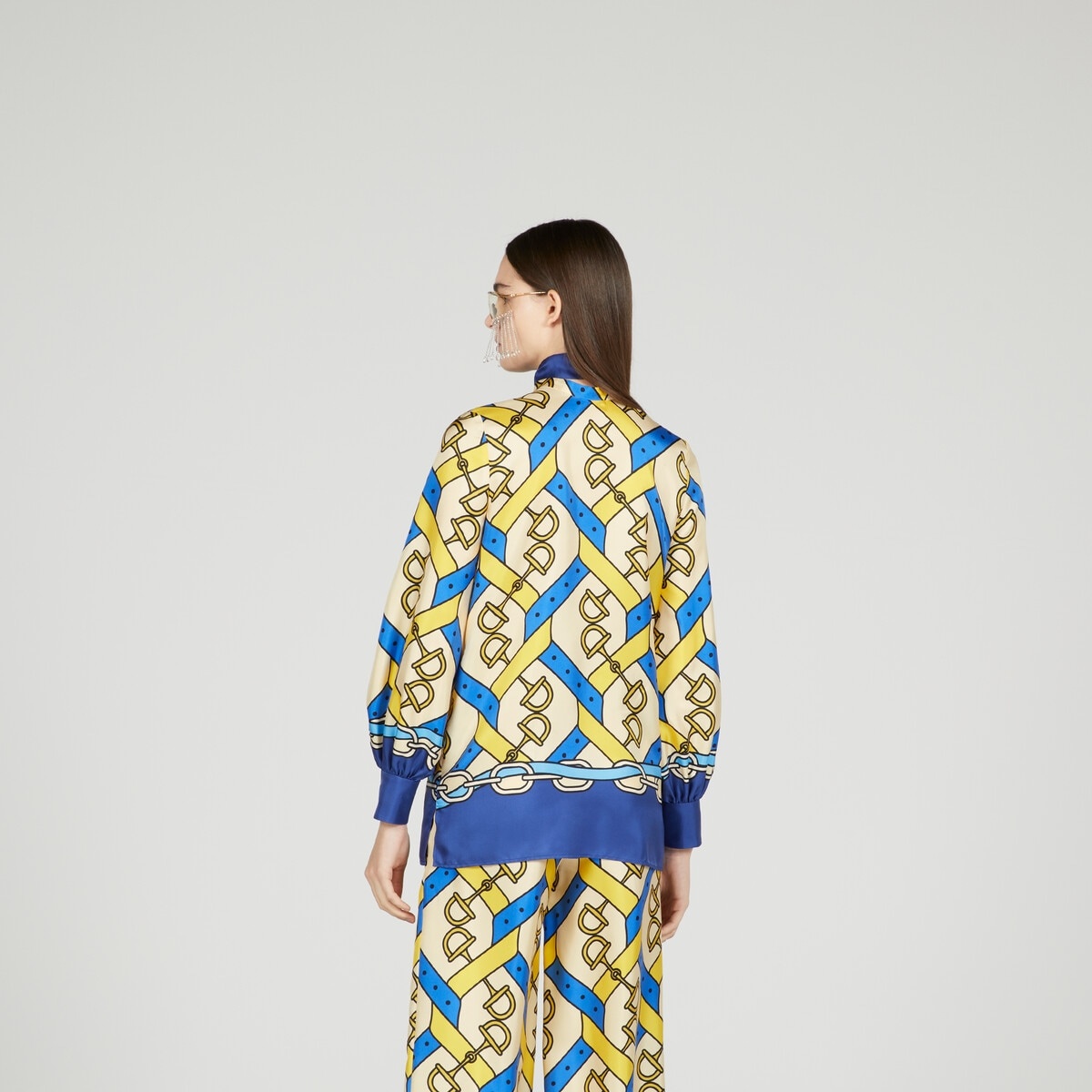 Horsebit strap print silk shirt - 7